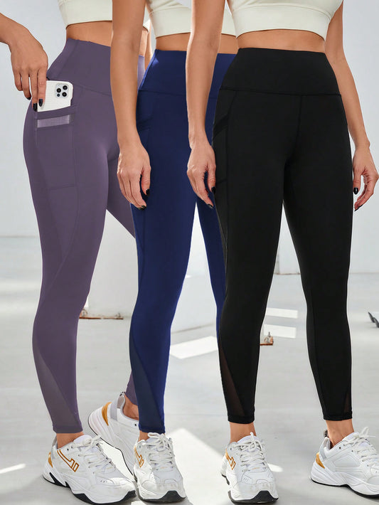 Conjunto deportivo de 3 Piezas con Cinturilla Ancha de SHEIN Sport Studio