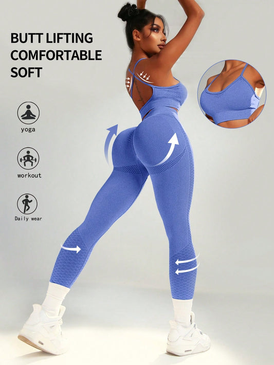 Conjunto deportivo con Espalda Cruzada y Cintura Ancha para Glúteos de SHEIN Sport Studio